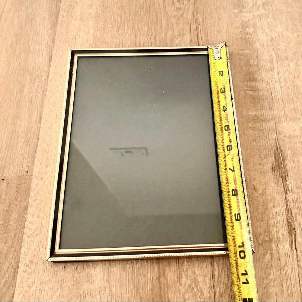 Vtg MCM Gold Black Tone Metal Photo Picture Frame Velet Back Table Stand Or Wall